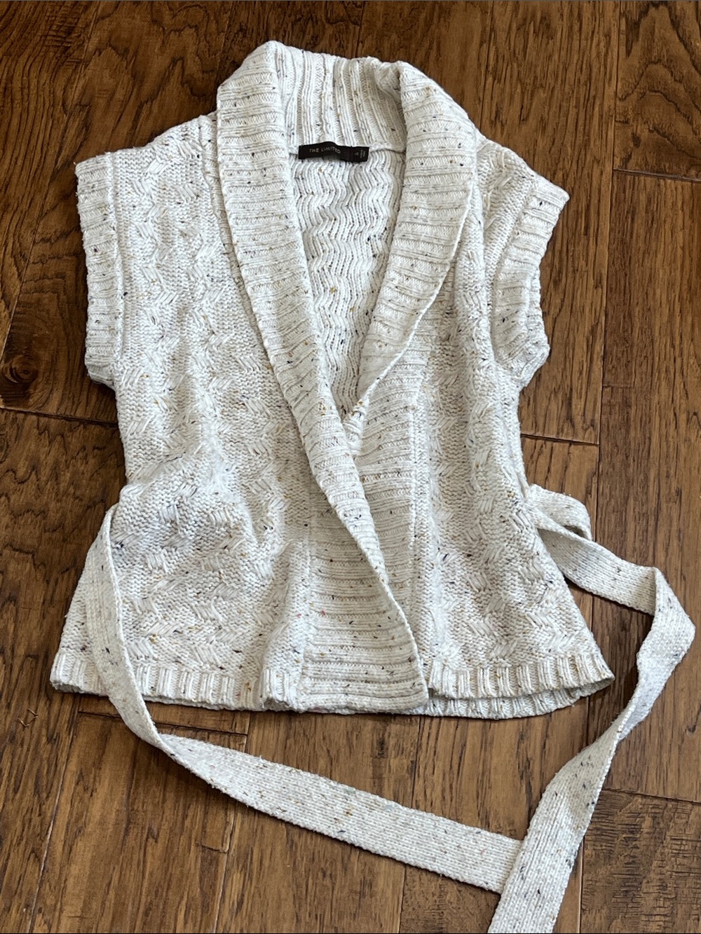 The Limited Cream Shawl Collar Belted Knit Sweater Vest